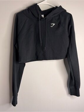Gymshark Women’s Black Cropped Hoodie Small Athleisure workout lift